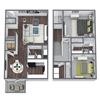 2 1.5 Flat Floor Plan, 2-Bed 1.5-Bath, 1,190 SQFT